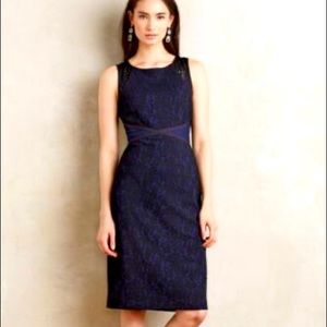 Anthropologie Moulinette Soeurs Larkin Sheath Dress Size 4 Blue Black Jacquard